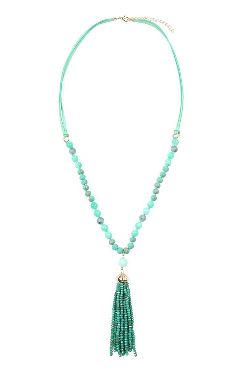 Mint Rondelle Tassel Pendant with Polycard Necklace - Pack of 6