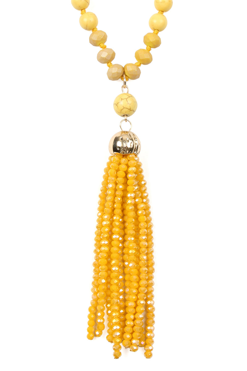 Mustard Rondelle Tassel Pendant with Polycard Necklace - Pack of 6