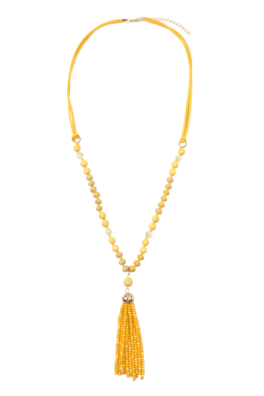 Mustard Rondelle Tassel Pendant with Polycard Necklace - Pack of 6