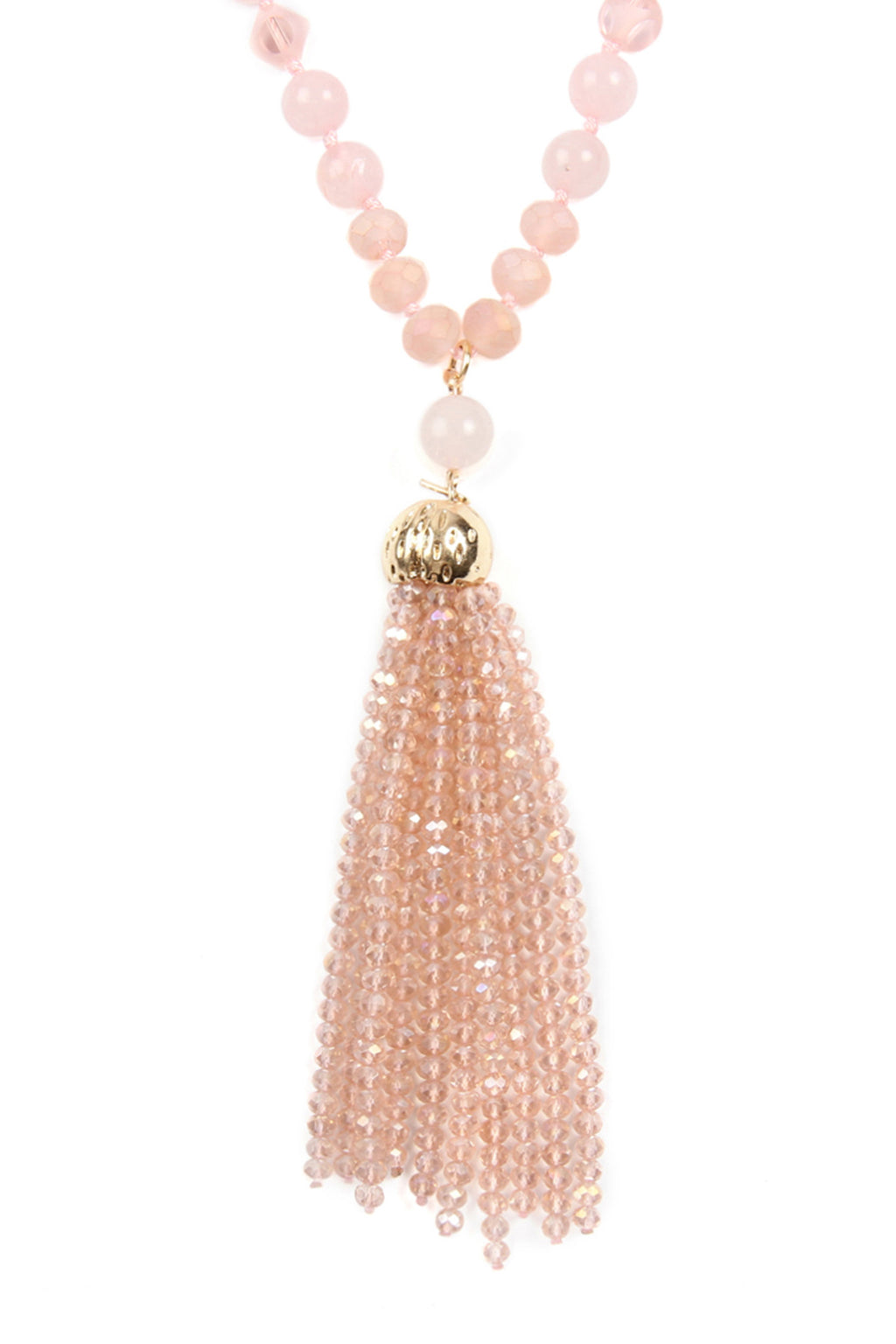 Pink Rondelle Tassel Pendant with Polycard Necklace - Pack of 6