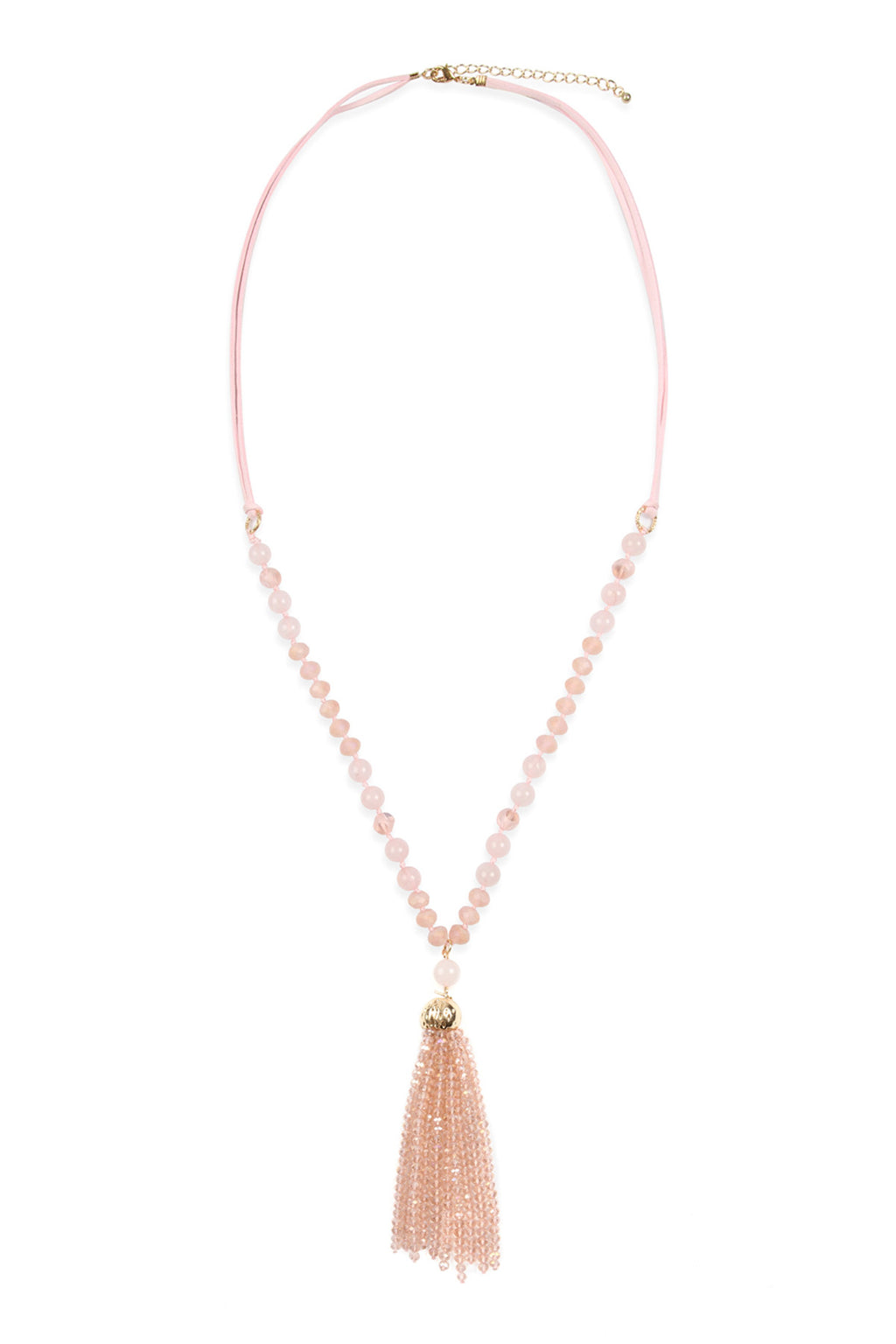 Pink Rondelle Tassel Pendant with Polycard Necklace - Pack of 6