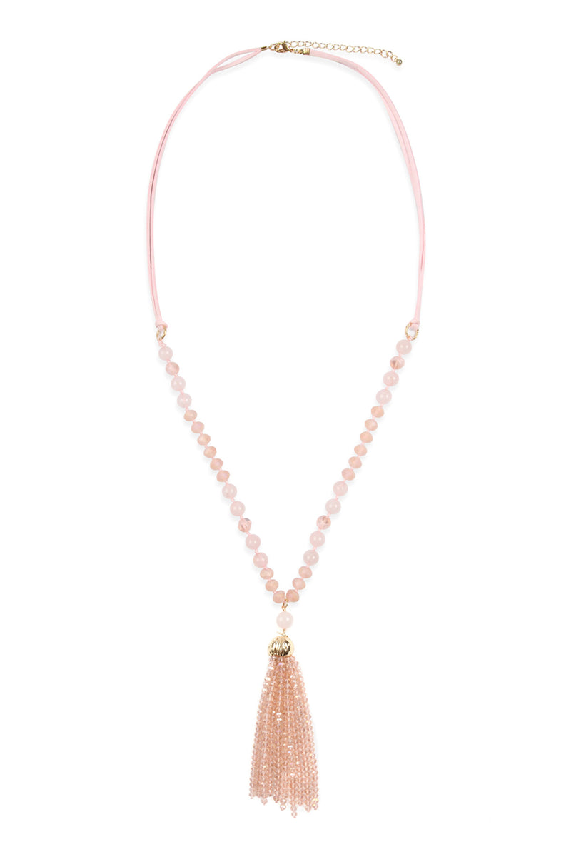 Pink Rondelle Tassel Pendant with Polycard Necklace - Pack of 6