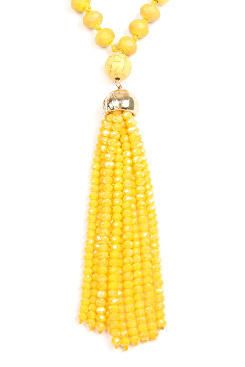 Yellow Rondelle Tassel Pendant with Polycard Necklace - Pack of 6