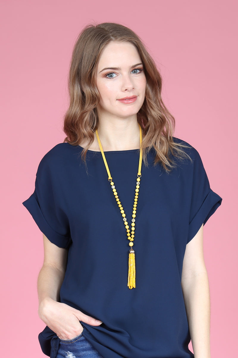 Yellow Rondelle Tassel Pendant with Polycard Necklace - Pack of 6