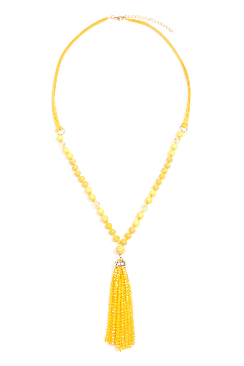 Yellow Rondelle Tassel Pendant with Polycard Necklace - Pack of 6