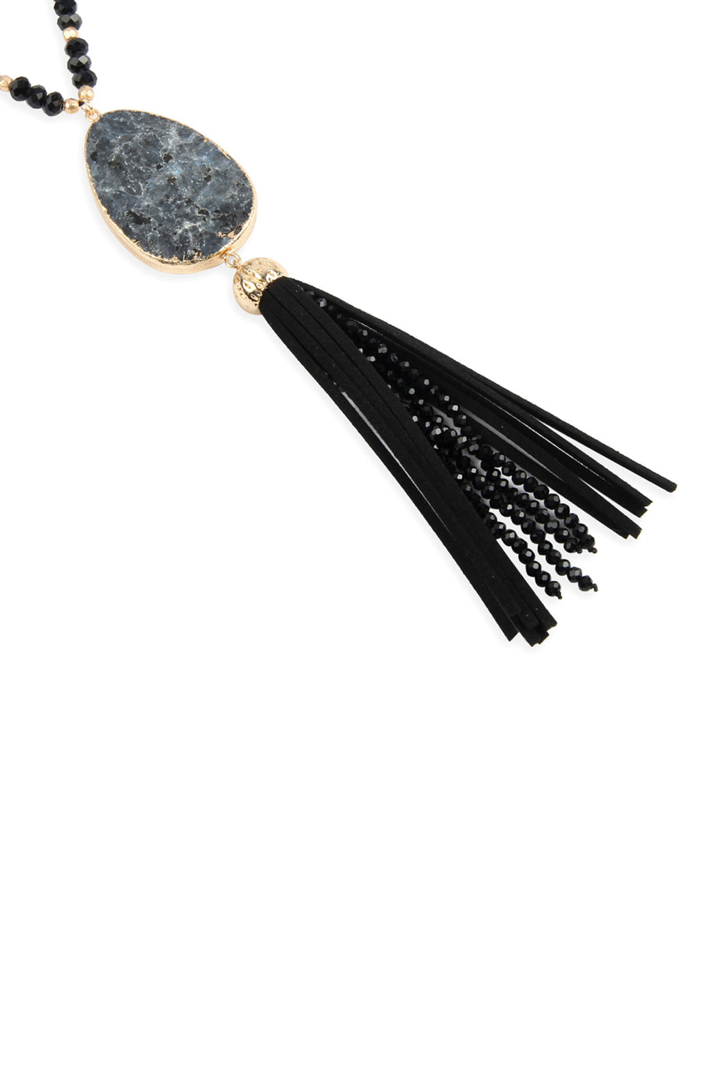 Black Natural Stone with Tassel Pendant Necklace - Pack of 6