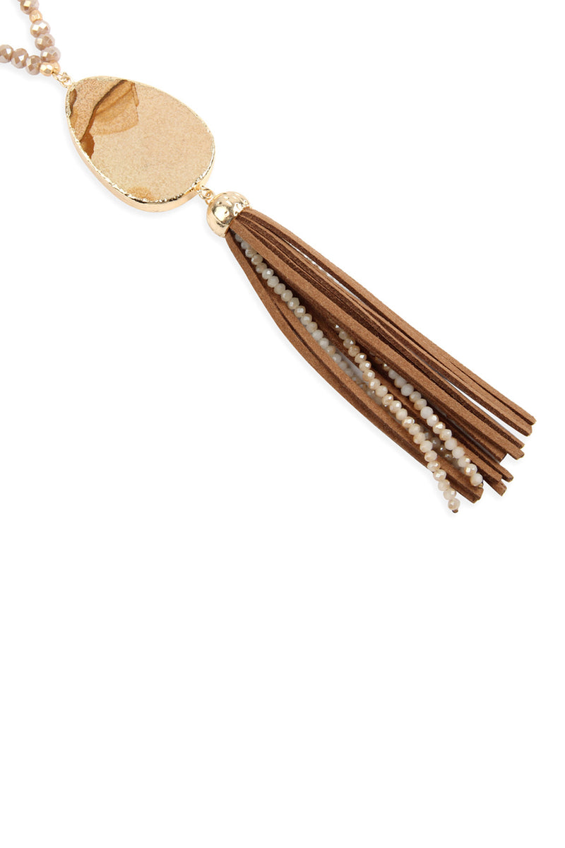 Light Brown Natural Stone with Tassel Pendant Necklace - Pack of 6