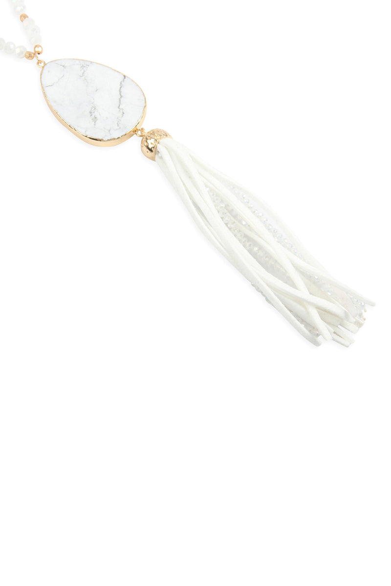 White Natural Stone with Tassel Pendant Necklace - Pack of 6