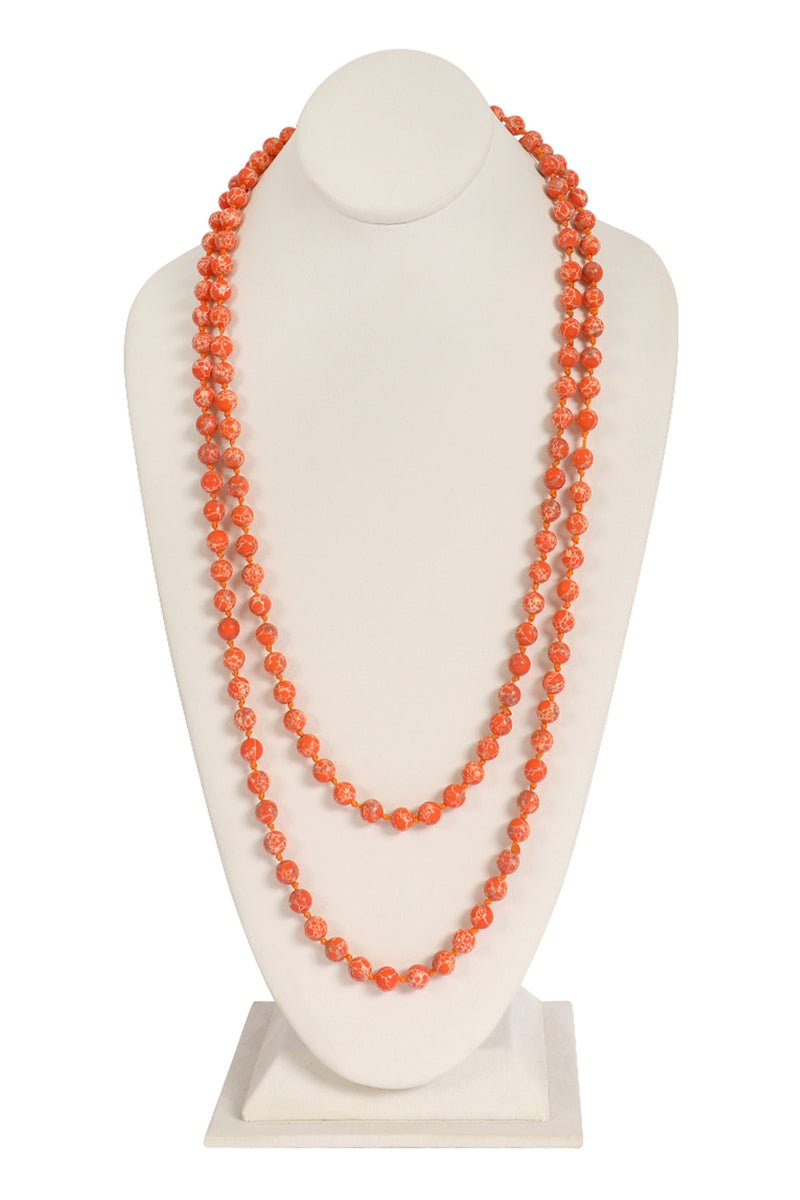 Natural Stone Long Line Knotted Necklace Orange - Pack of 6