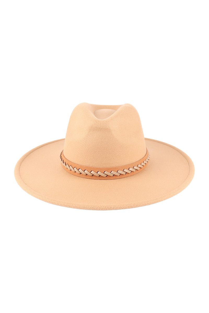 Felt Fashion Brim Hat with Leather Braided Beige - Pack of 6