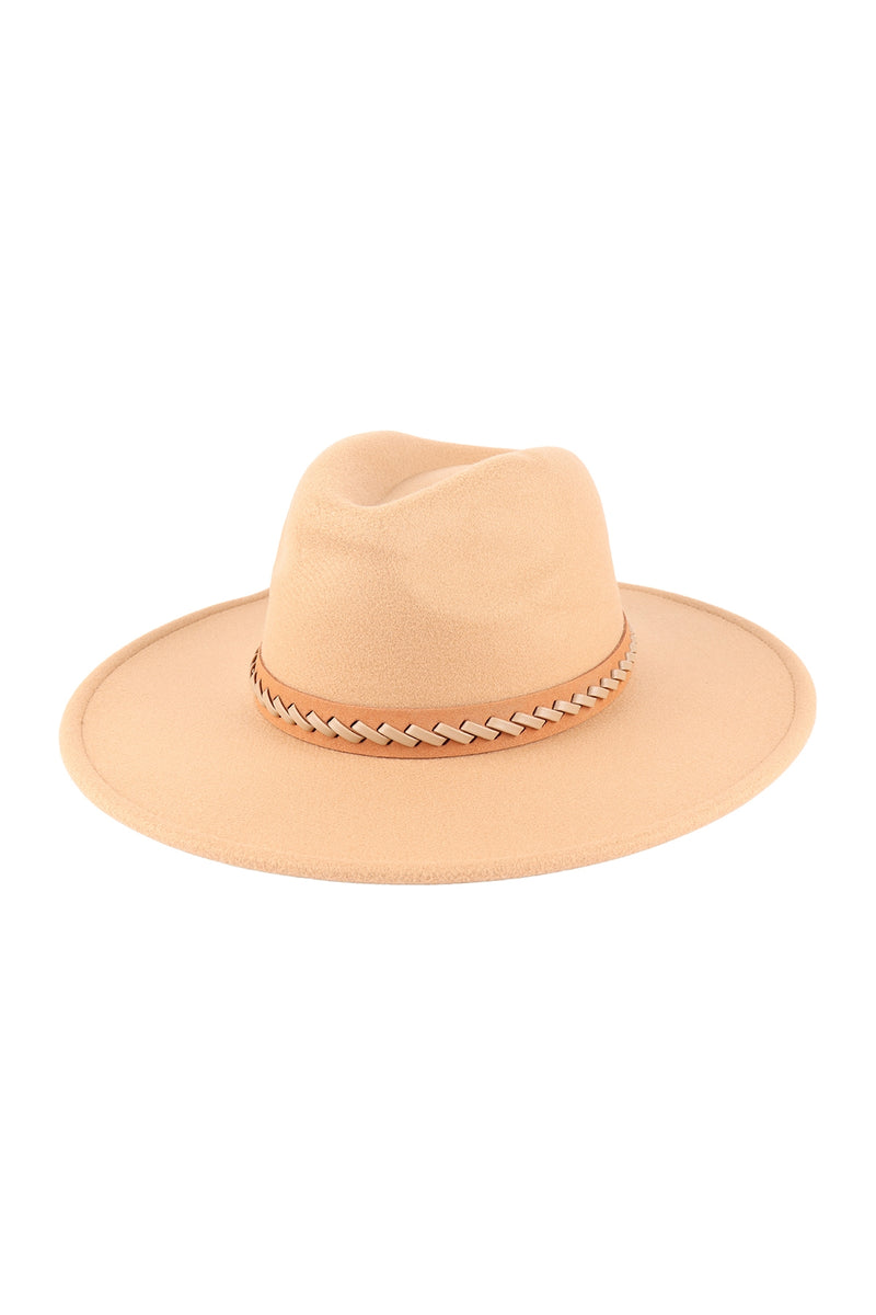 Felt Fashion Brim Hat with Leather Braided Beige - Pack of 6