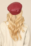 Classic PU Leather Beret Hat Burgundy - Pack of 6