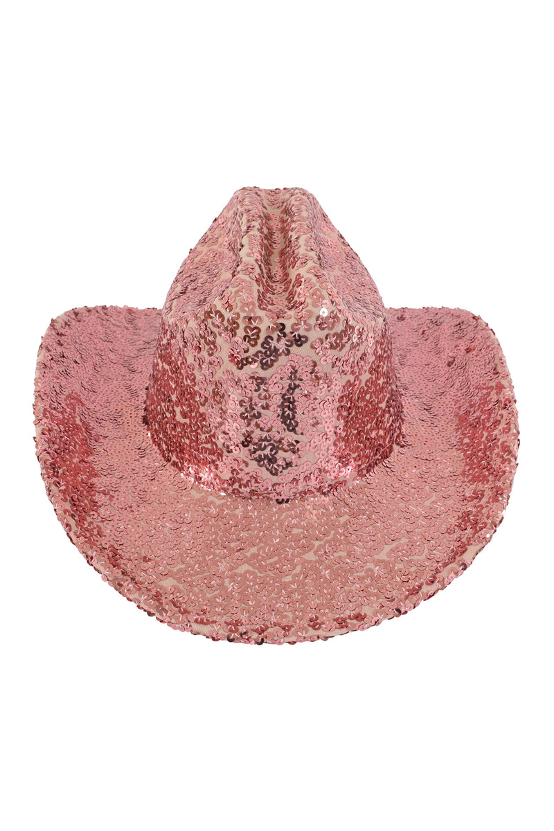 Glitter Solid Color Fedora Cowboy Hat Pink  - Pack of 6