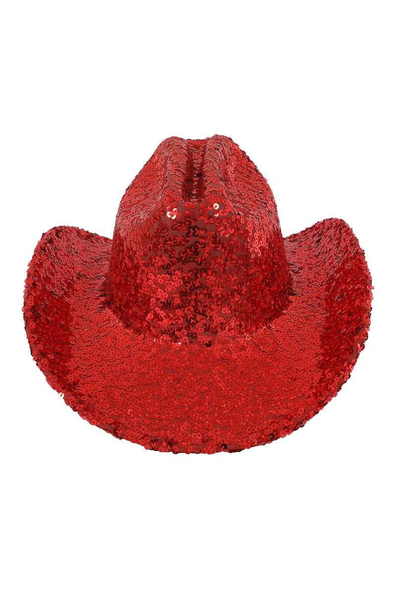 Glitter Solid Color Fedora Cowboy Hat Red  - Pack of 6