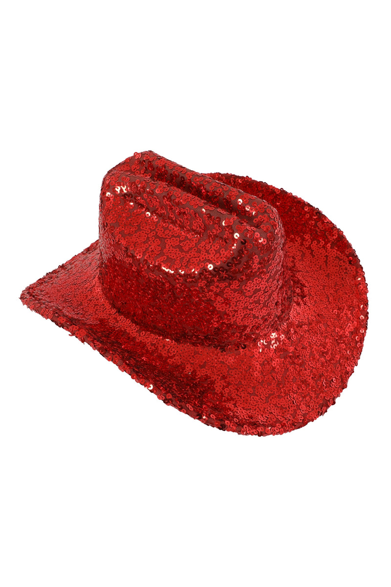 Glitter Solid Color Fedora Cowboy Hat Red  - Pack of 6