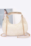 Stripe Detail Frayed Straw Bag with Zipper Closure, Inner Pocket Taupe - Pack of 6