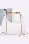 Stripe Detail Frayed Straw Bag with Zipper Closure, Inner Pocket Taupe - Pack of 6