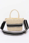 Stripe Detail Frayed Straw Bag with Zipper Closure, Inner Pocket Taupe - Pack of 6