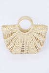 Stripe Detail Frayed Straw Bag with Zipper Closure, Inner Pocket Beige - Pack of 6