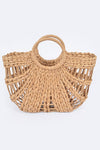 Striped Color Straw Crochet Tote Bag with Zipper Closure & Inner Pocket Navy - Pack of 6