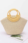 Striped Color Straw Crochet Tote Bag with Zipper Closure & Inner Pocket Navy - Pack of 6