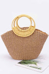 Stripe Detail Frayed Straw Bag with Zipper Closure, Inner Pocket Taupe - Pack of 6