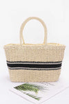 Striped Color Straw Crochet Tote Bag with Zipper Closure & Inner Pocket Navy - Pack of 6