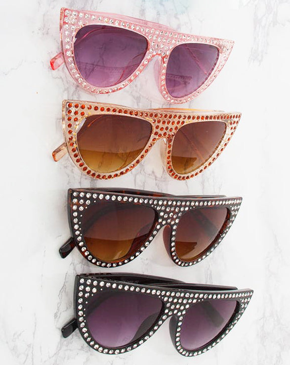 HOLLYWOOD Fashion Cat Eye Sunglasses / Shades / Sunnies w Red Bling Sp