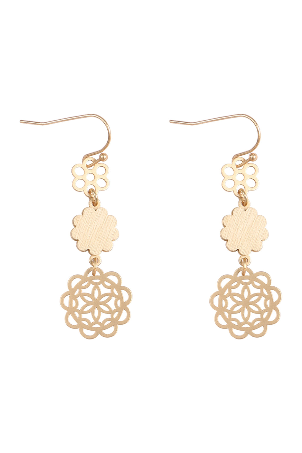 Moroccan  Flower Wood Metal Drop Link Earrings Ivory - Pack of 6