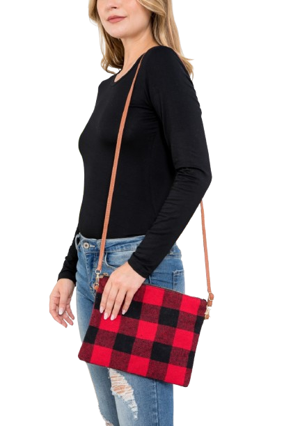 Buffalo Plaid Cross Body & Wristlet Bag Polyester Red - Pack of 6