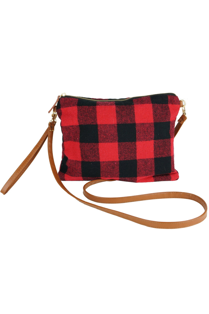 Buffalo Plaid Cross Body & Wristlet Bag Polyester Red - Pack of 6