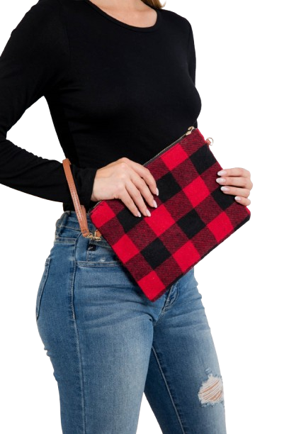 Buffalo Plaid Cross Body & Wristlet Bag Polyester Red - Pack of 6