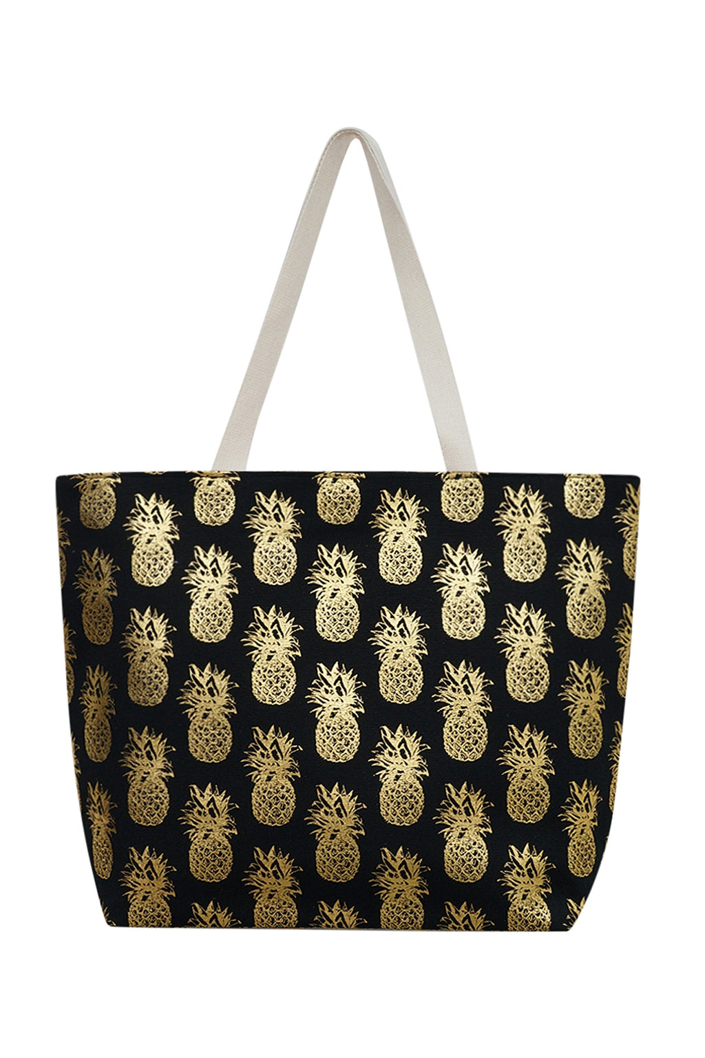 Gold Foil Pineapple Beach Bag Black - Pack of 6