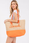 Color Sewn Beach Letter and Strap Crochet, Fabric Tote Bag Orange - Pack of 6