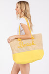 Color Sewn Beach Letter and Strap Crochet, Fabric Tote Bag Yellow - Pack of 6