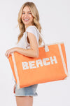 Embroidered Beach Letter Fringe Tote Bag Zipper Closure and Inner Pocket Orange - Pack of 6