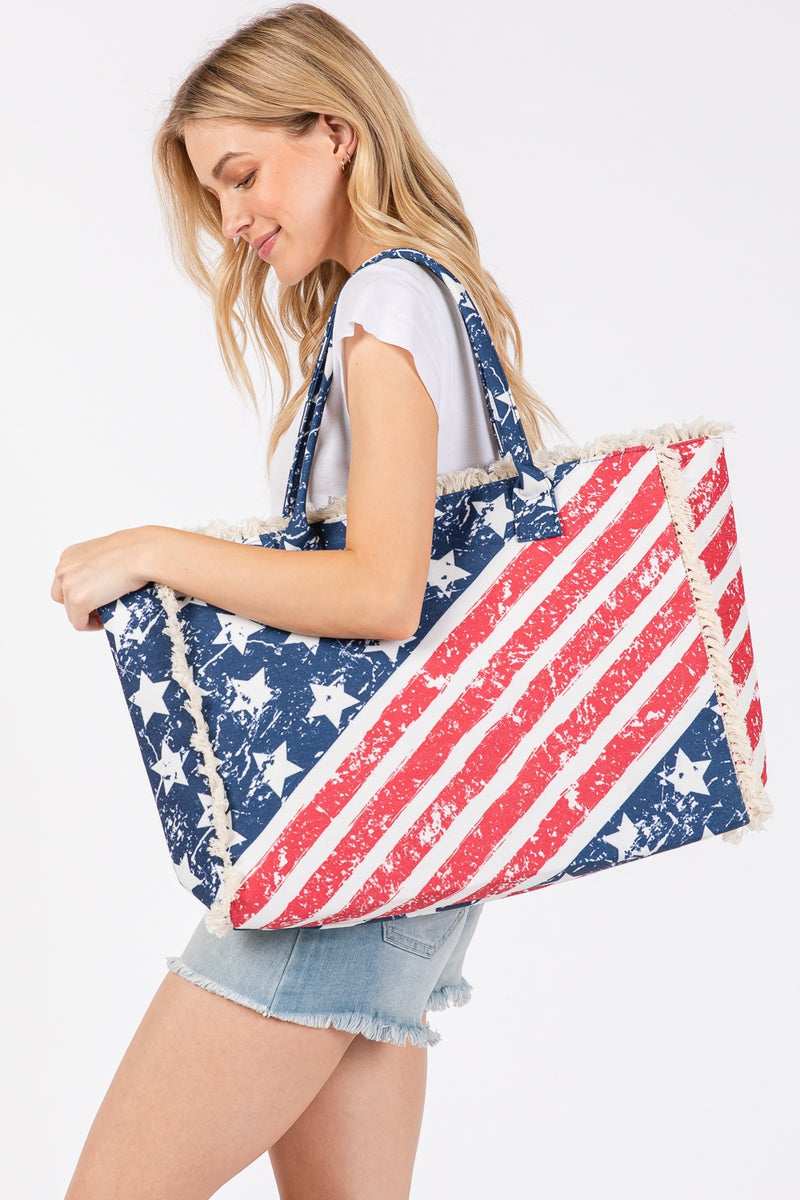 American Flag Pattern Fringe Bag with Magnetic Closure and Inner Pocket USA - Pack of 6