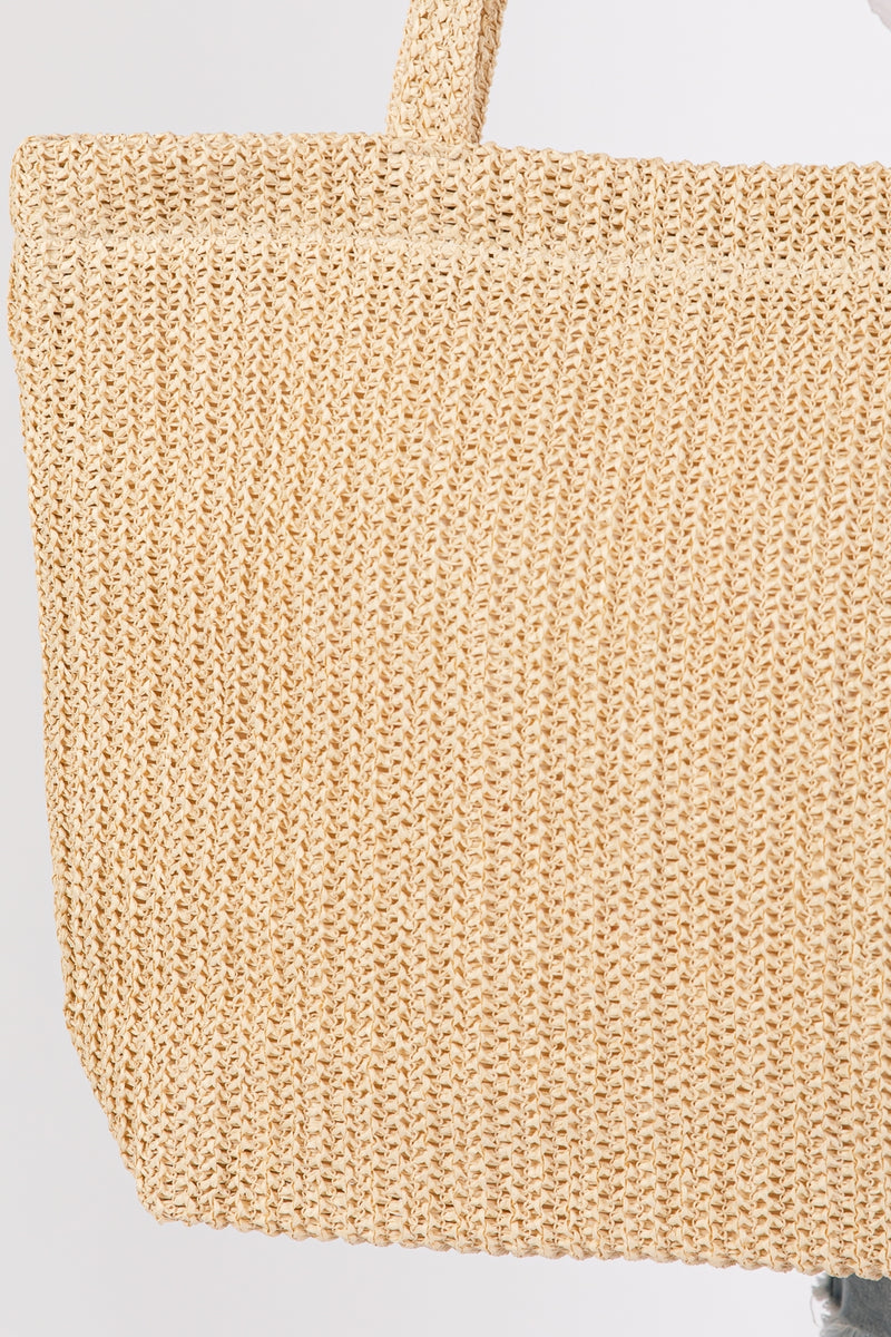 Solid Crochet Straw Bag Zipper Closure and Inner Pocket Beige - Pack of 6