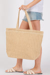 Solid Crochet Straw Bag Zipper Closure and Inner Pocket Beige - Pack of 6