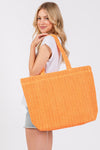 Solid Crochet Straw Bag Zipper Closure and Inner Pocket Orange - Pack of 6