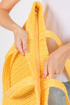 Solid Crochet Straw Bag Zipper Closure and Inner Pocket Yellow - Pack of 6