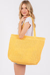 Solid Crochet Straw Bag Zipper Closure and Inner Pocket Yellow - Pack of 6