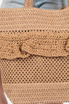 Ruffle Detail Crochet Straw Bag with Magnetic Closure and Inner Pocket Taupe - Pack of 6