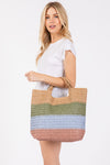 Multicolor Stripe Tote Bag with Magnetic Closure and Inner Pocket Blue - Pack of 6