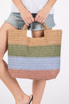 Multicolor Stripe Tote Bag with Magnetic Closure and Inner Pocket Blue - Pack of 6