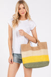 Multicolor Stripe Tote Bag with Magnetic Closure and Inner Pocket Mustard - Pack of 6