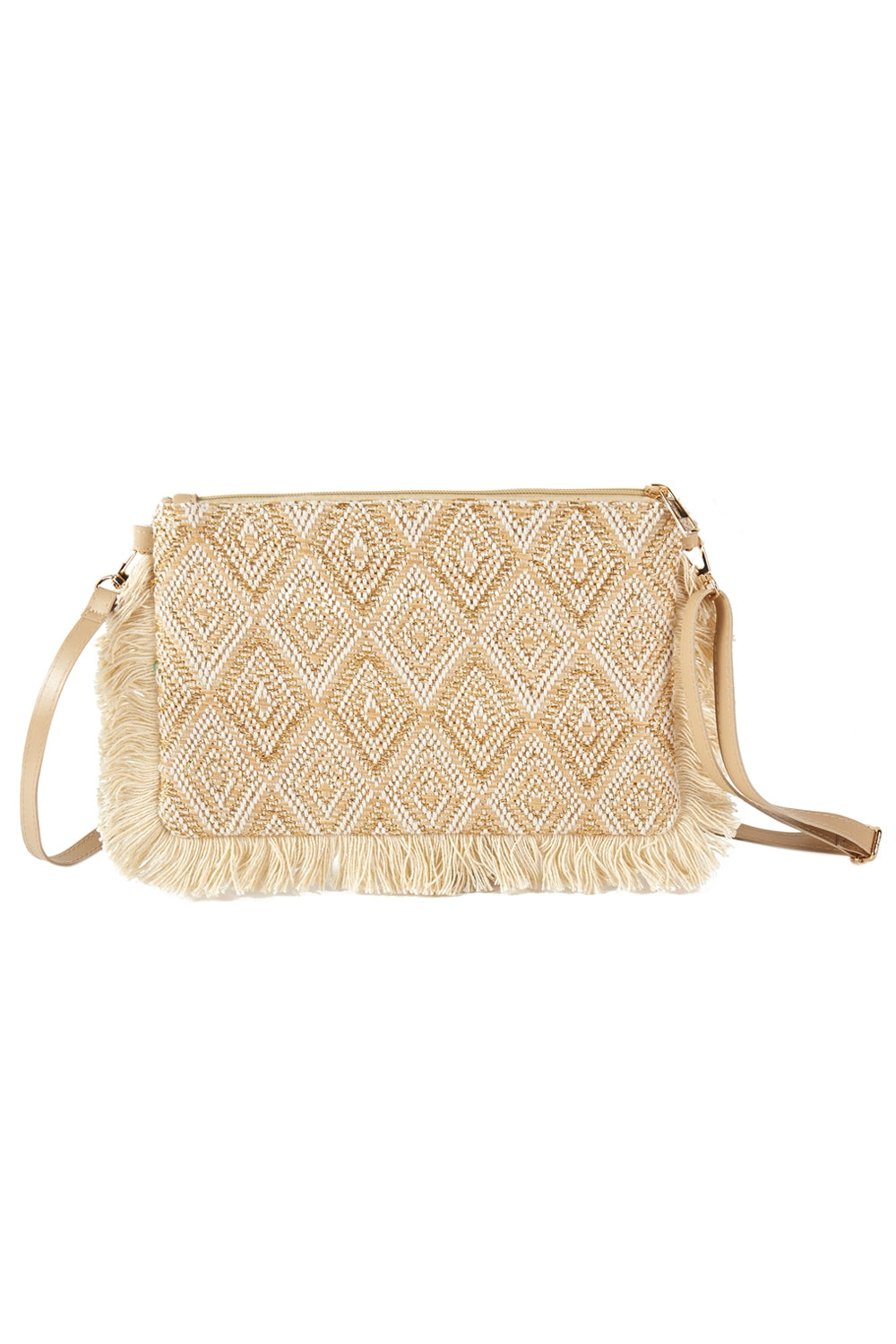 Diamond Checker Tassel Edge Crossbody Bag Beige - Pack of 6