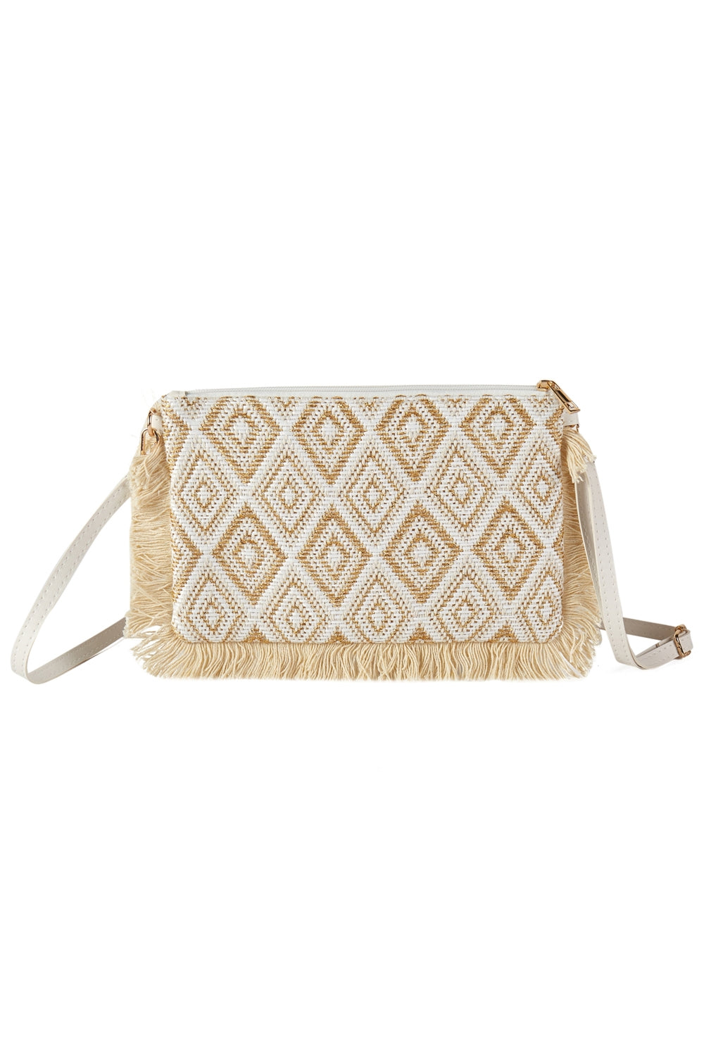 Diamond Checker Tassel Edge Crossbody Bag Ivory - Pack of 6