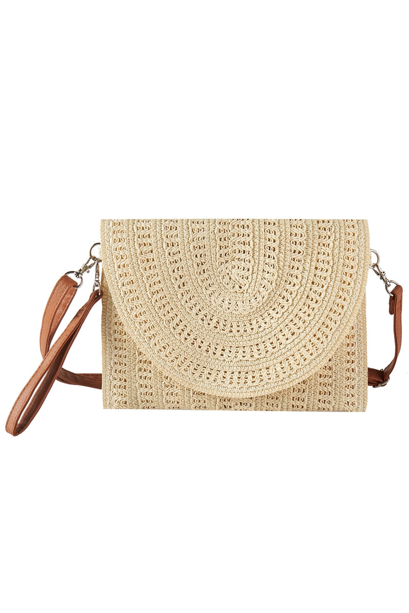 Woven Pattern Straw Clutch and Crossbody Bag Beige - Pack of 6