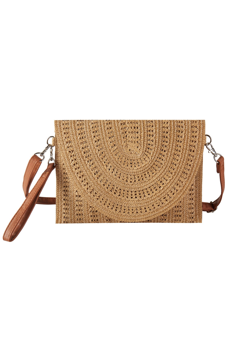 Woven Pattern Straw Clutch and Crossbody Bag Taupe - Pack of 6